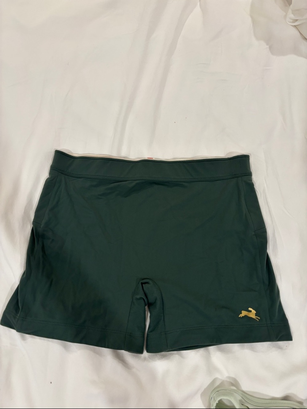 Tracksmith Women's Dark Green Athletic Shorts with Gold Logo